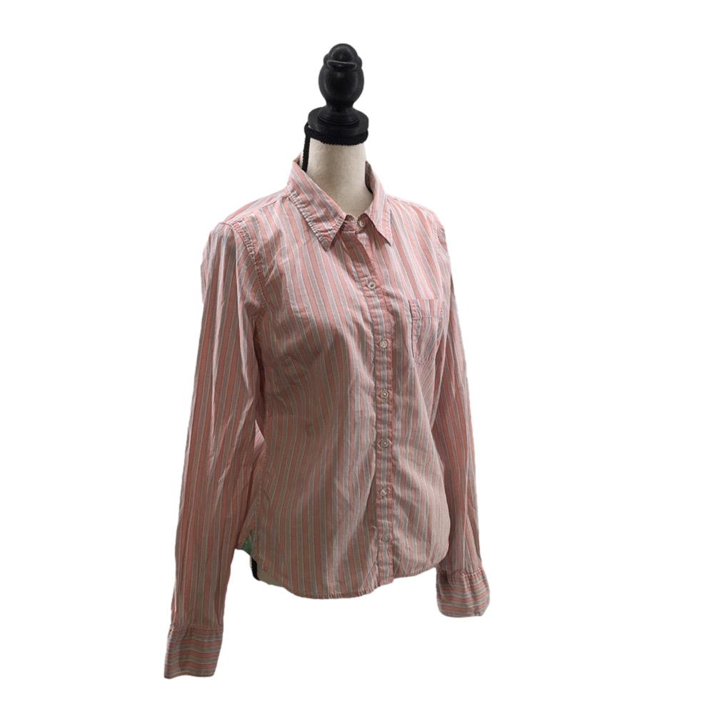 AEROPOSTALE Women’s Long Sleeve Button-Down Orange/Green/White Striped Shirt—Med